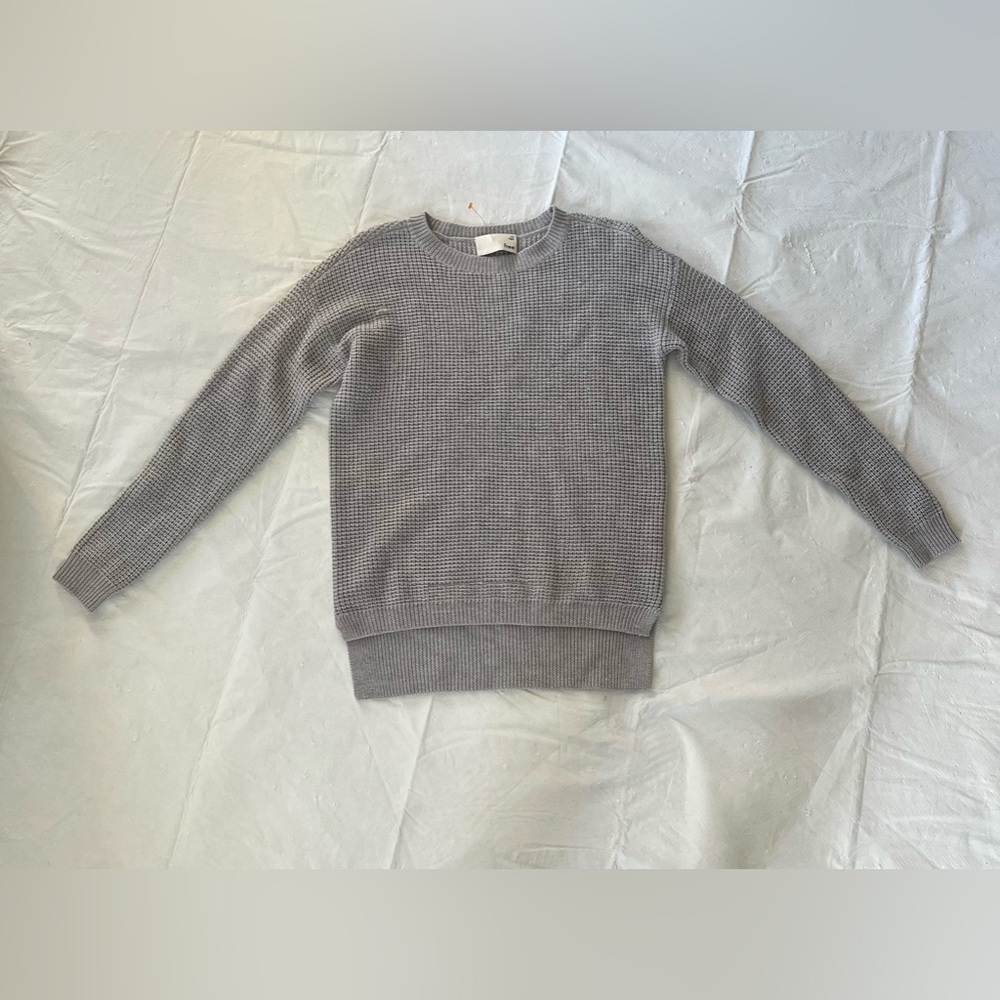 Aritzia Wilfred Free Sweater  XS gray Waffle Knit Merino Wool Crewneck